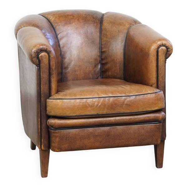 Fauteuil club vintage en cuir de mouton