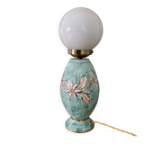 Lampe vintage en céramique et opaline blanche.