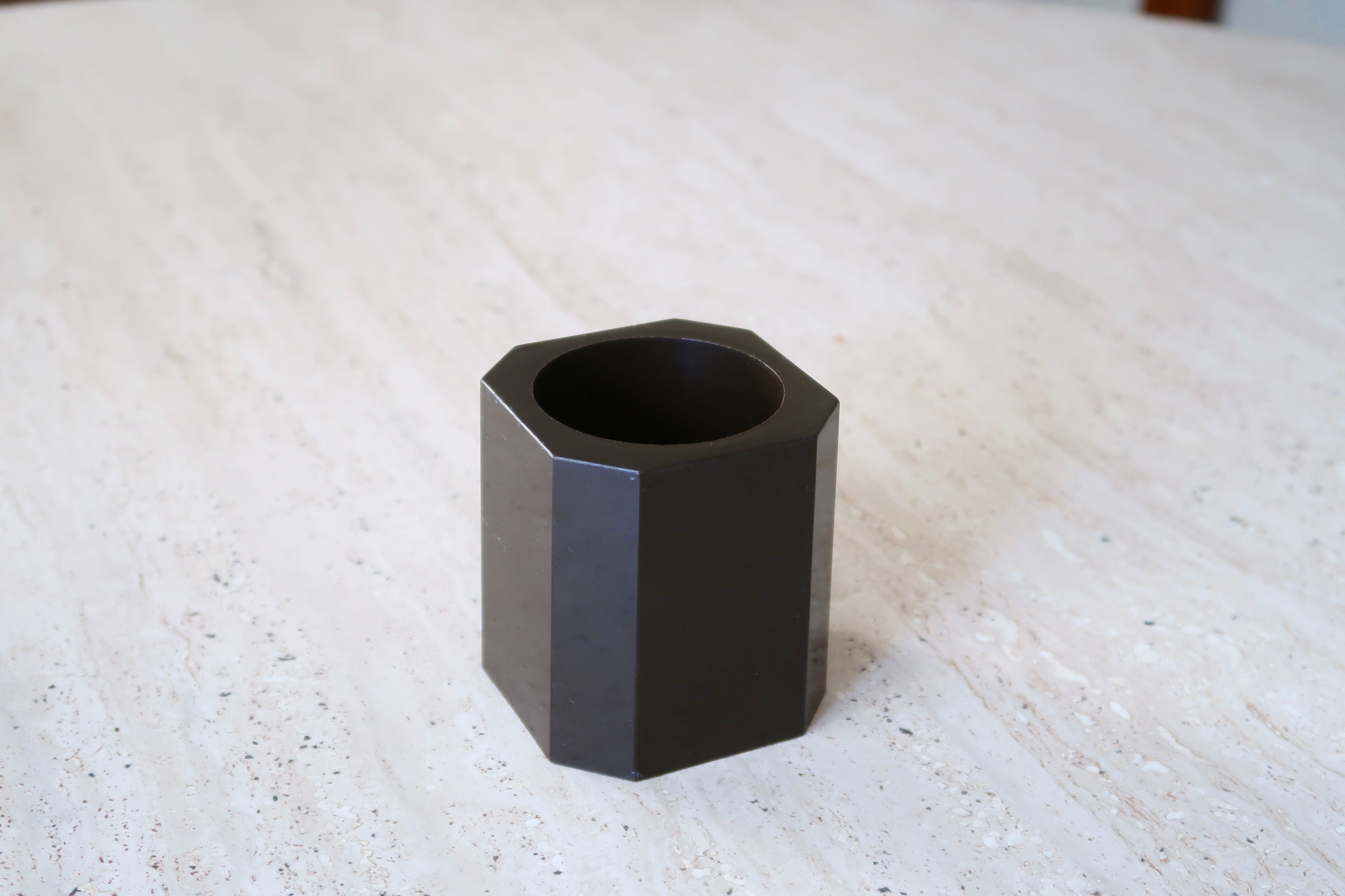 Brown plastic pencil pot, 70s