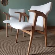 Scandinavian armchairs by Roger Landault in white.