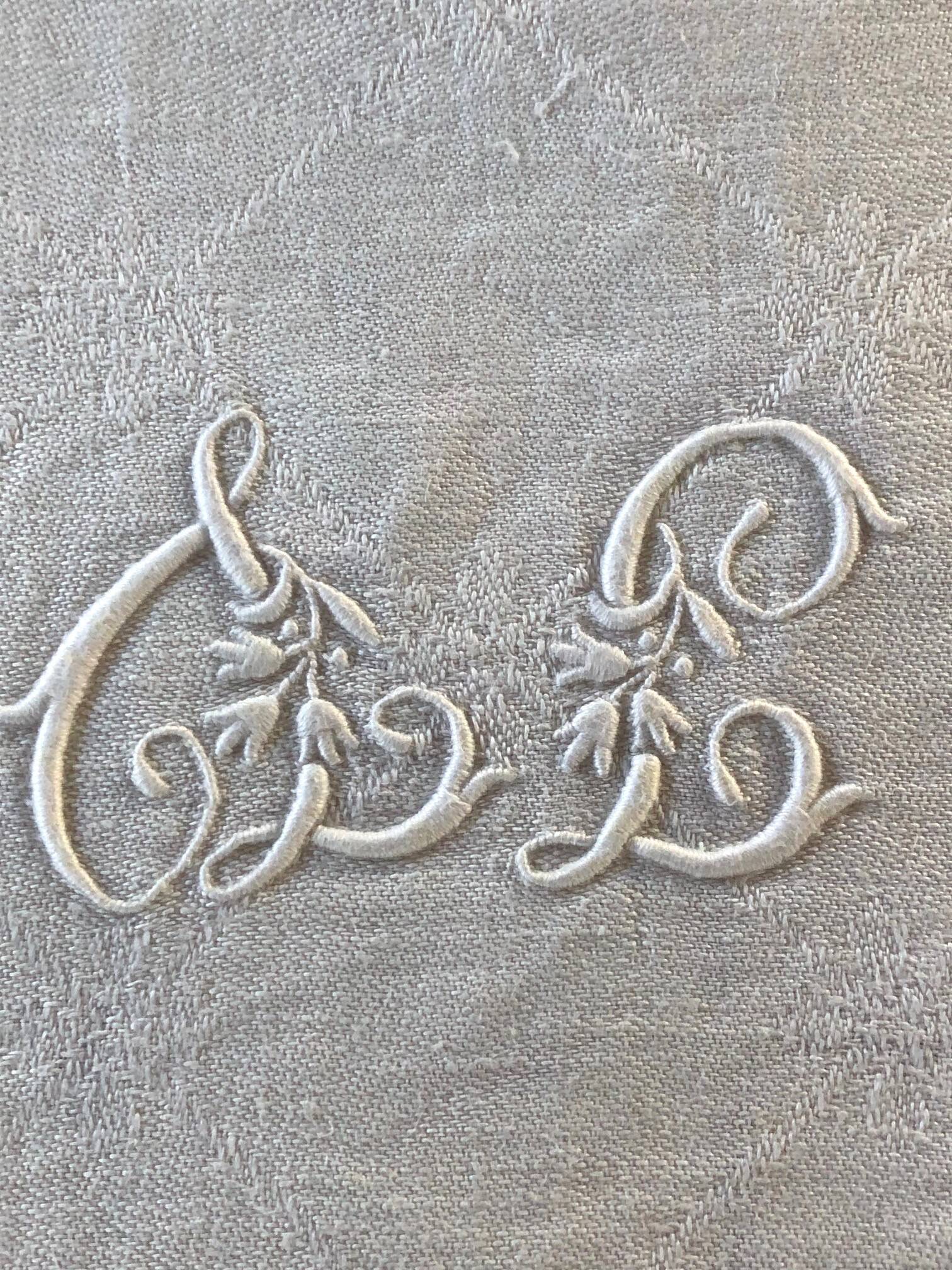 Monogrammed white linen tablecloth