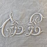 Monogrammed white linen tablecloth