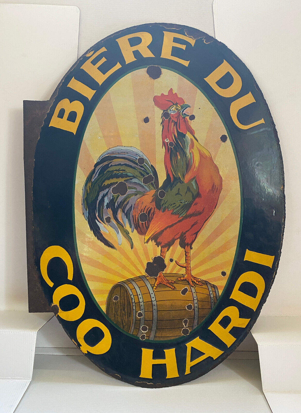 Ancienne plaque émaillée double face "Bière du Coq Hardy" 50x70cm 30's