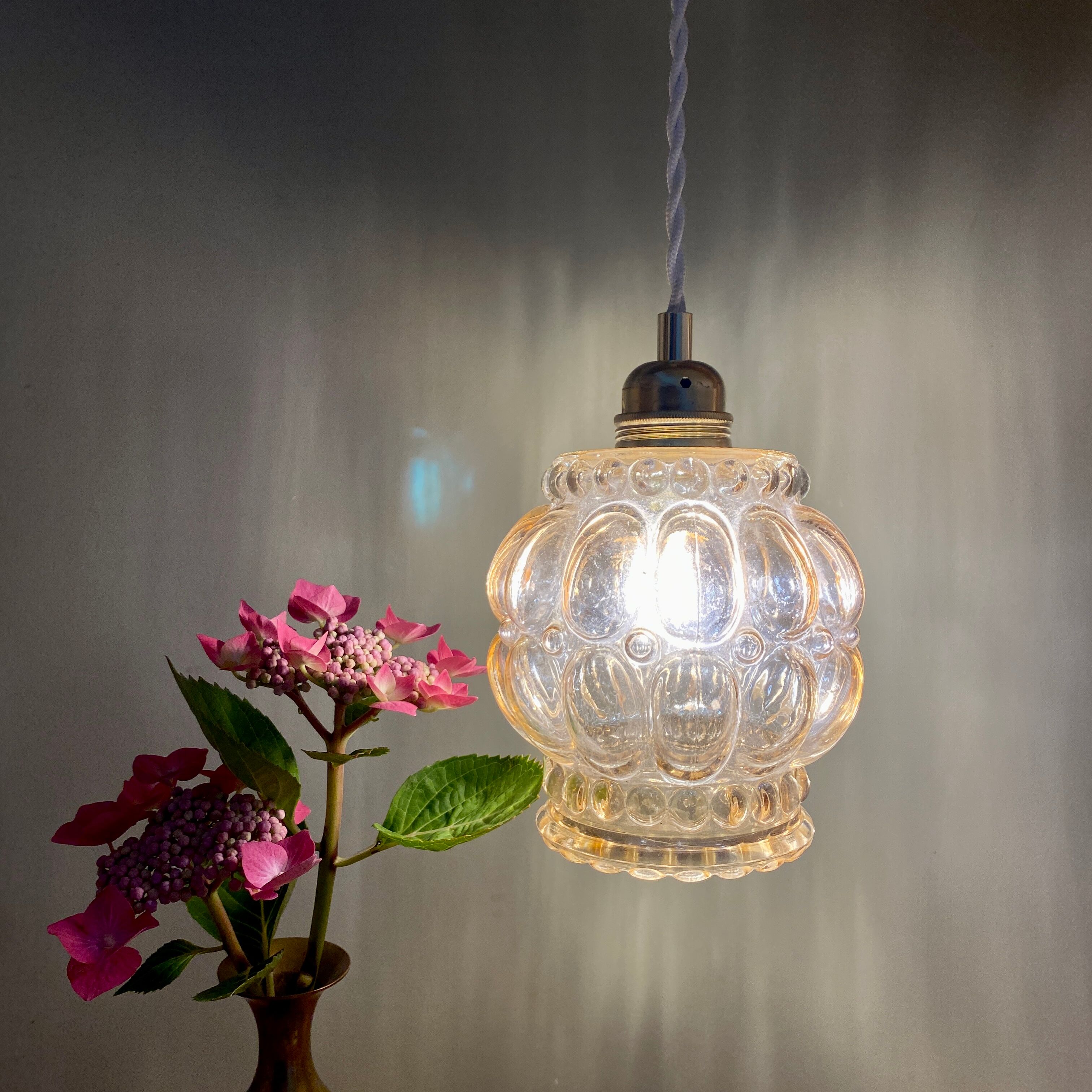 Vintage amber glass globe pendant lamp