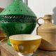 Old bowl Sarreguemines Digoin yellow with white polka dots, antique ceramics