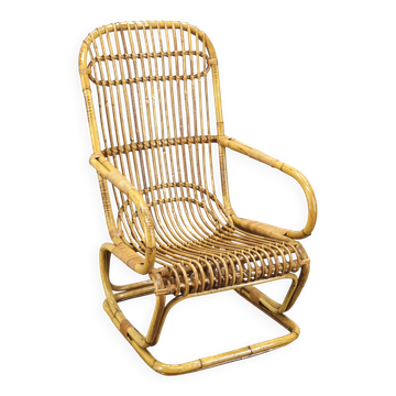 Italian Mid Century Rattan Lounge Armchair, 1960s