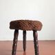 Rustic French Wood & Natural Fiber Stool/ Accent Table, Audoux-Minet Style