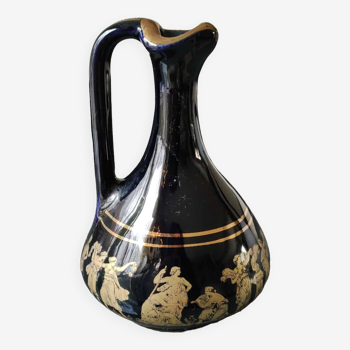 Small cobalt blue collectible greek vase/decor life scenes from greek mythology hand painted in 24c fine gold. 12 x 8 cm