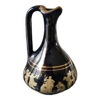 Small cobalt blue collectible greek vase/decor life scenes from greek mythology hand painted in 24c fine gold. 12 x 8 cm