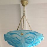 Suspension en pate de verre bleue signée Degué / style art deco