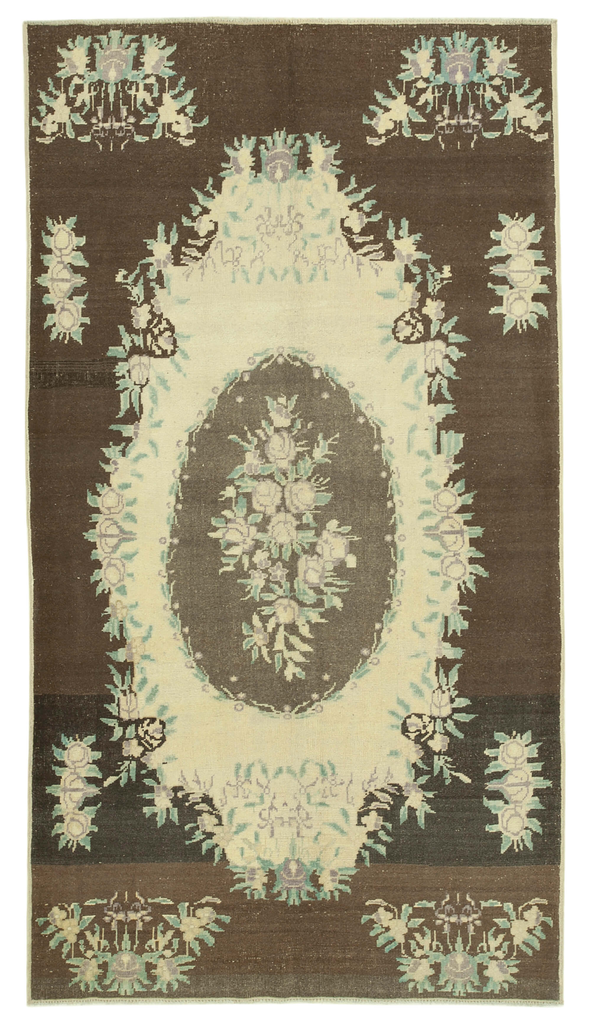1950s hand-knotted antique turkish beige rug 148 cm x 270 cm