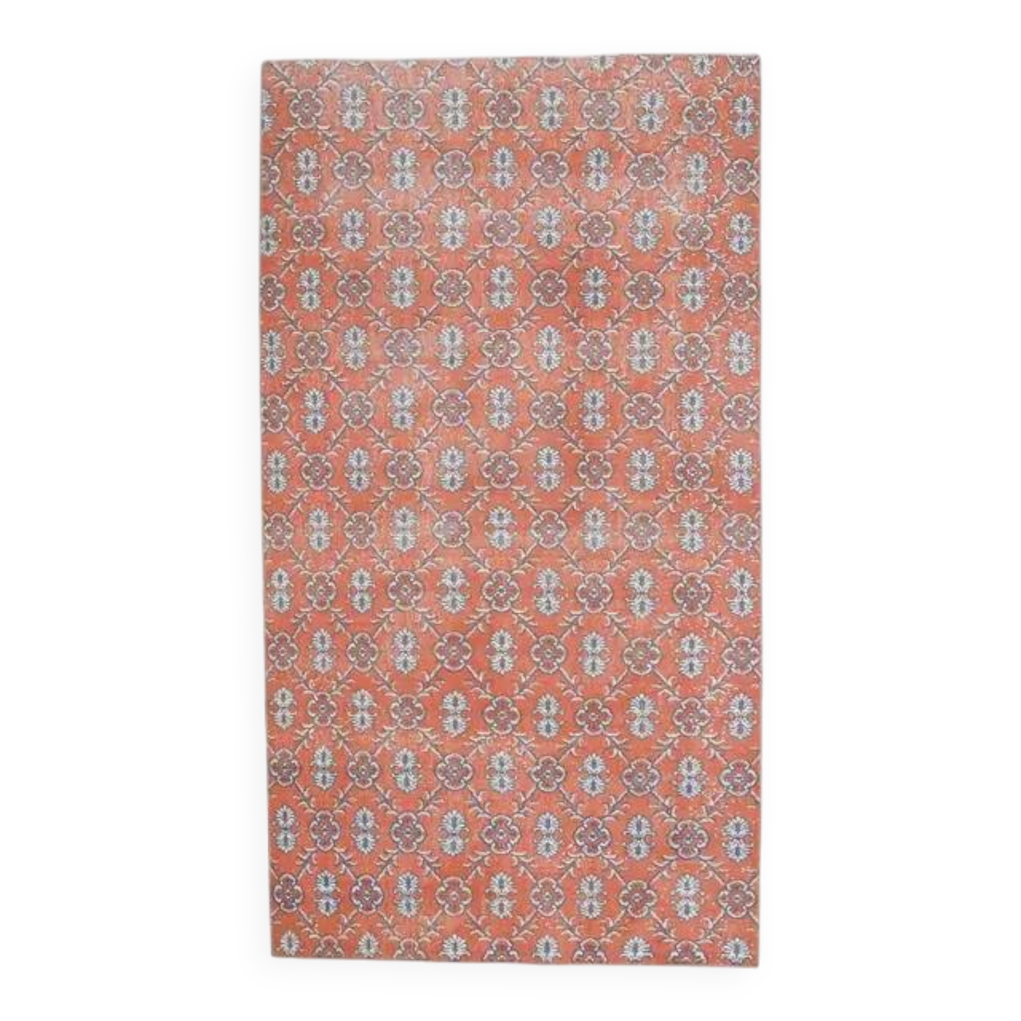 Tapis vintage turc Oushak fait main en laine et coton rouge