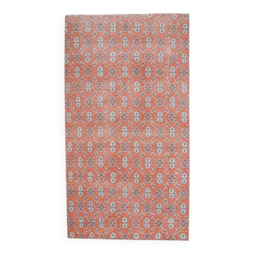 Tapis vintage turc Oushak fait main en laine et coton rouge