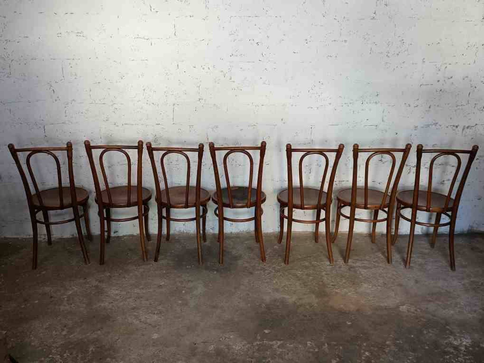 7 piroengraved bistro chairs from the beginning of the 20th century Fischel Baumann Luterma