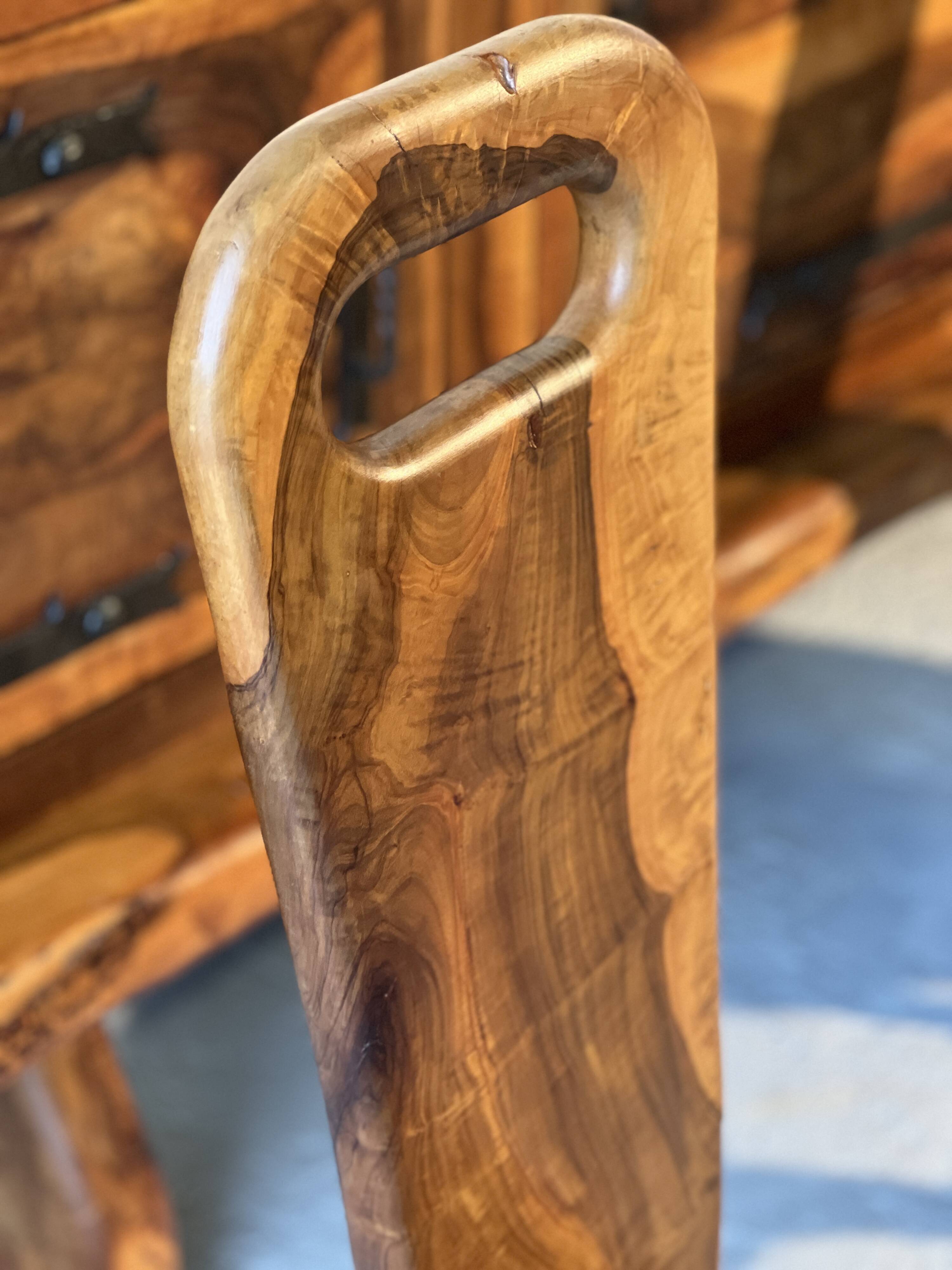 Sculptural high-back chairs in solid olive wood from the 1960s, set of 6.