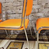 Set of 4 vintage chrome skai orange chairs 1970