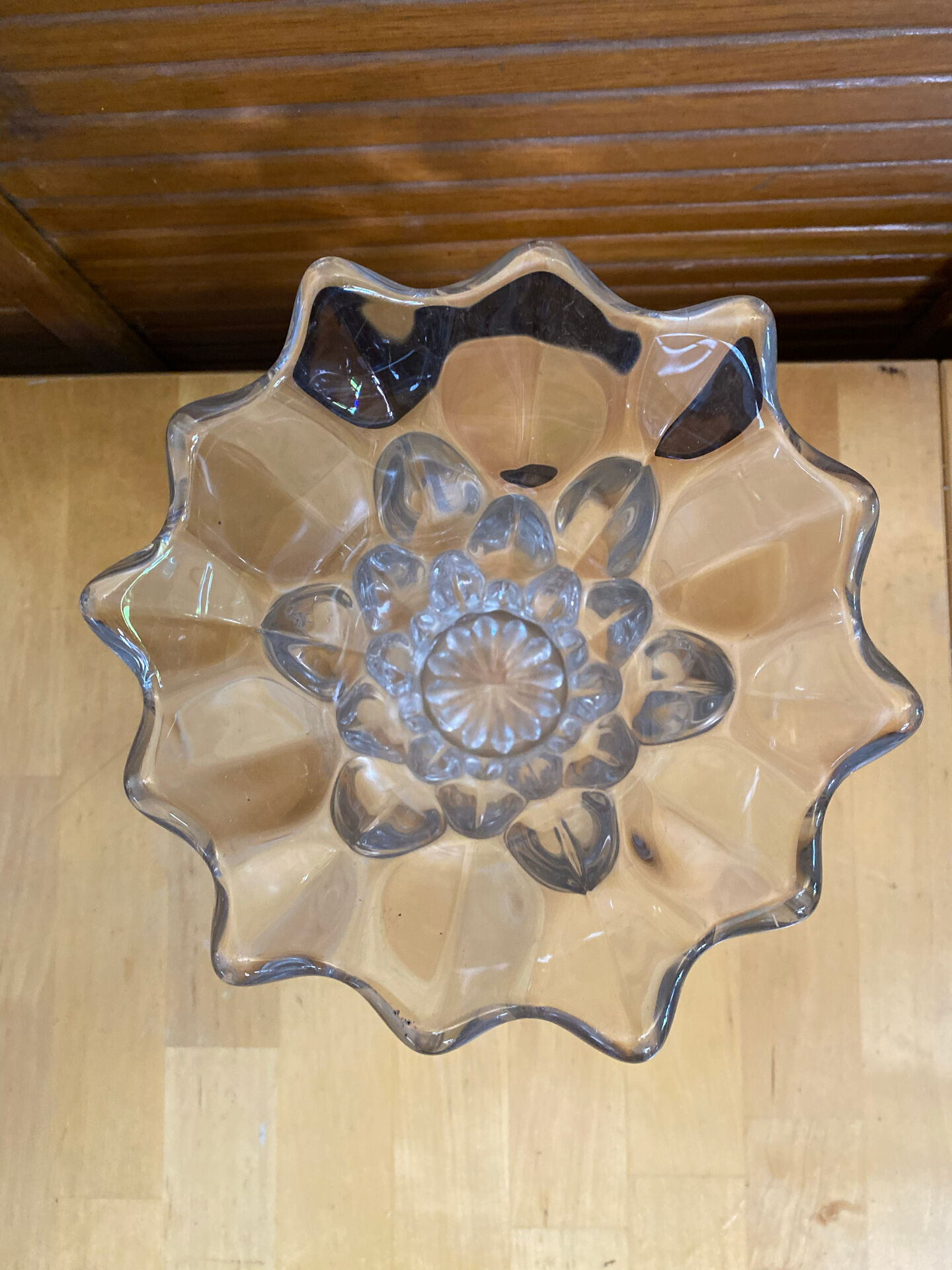 Vintage 1970s Moulded Glass Vase in Corolla Shape with Bubbles