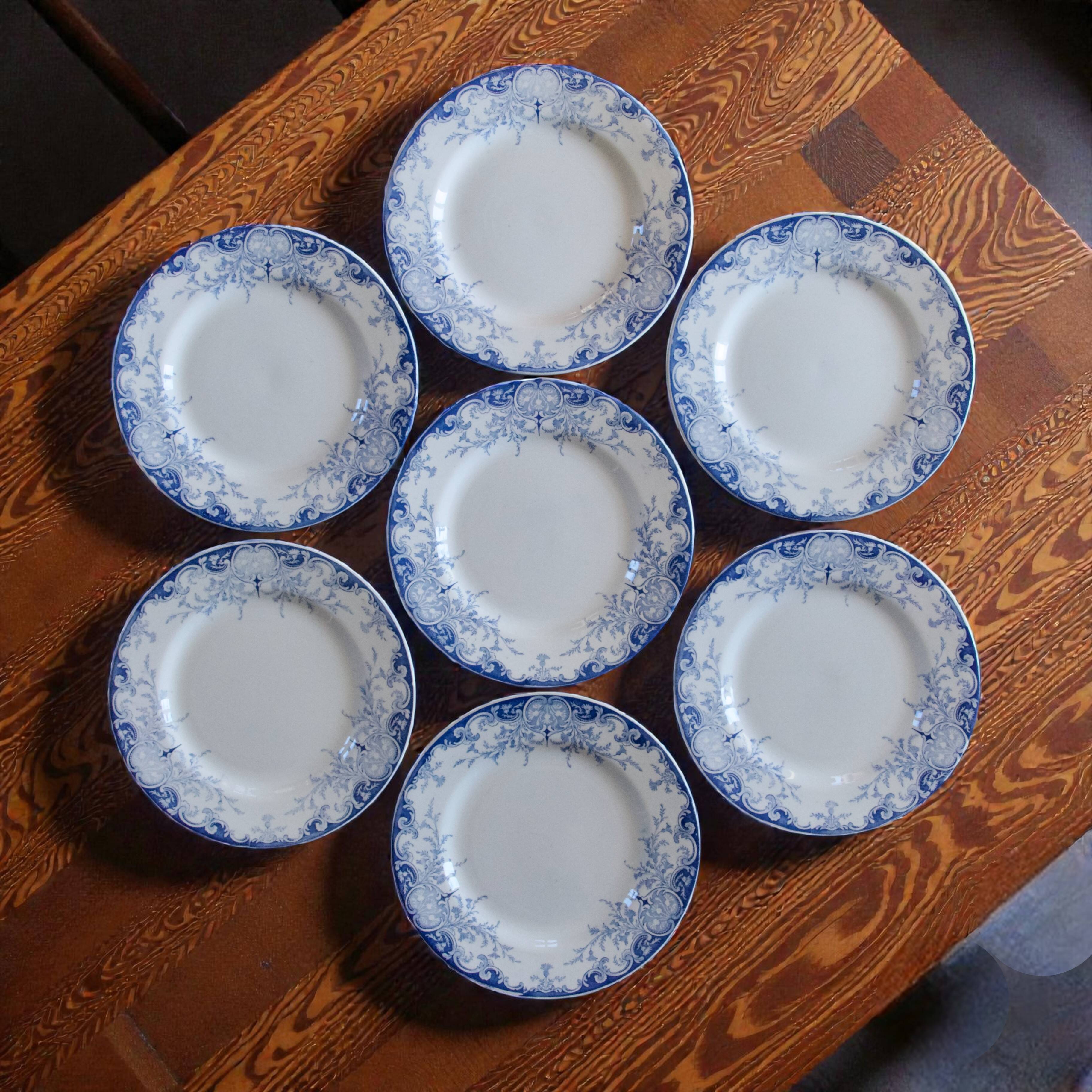 7 flat plates 19th century ironstone KG Luneville "Phoenix"