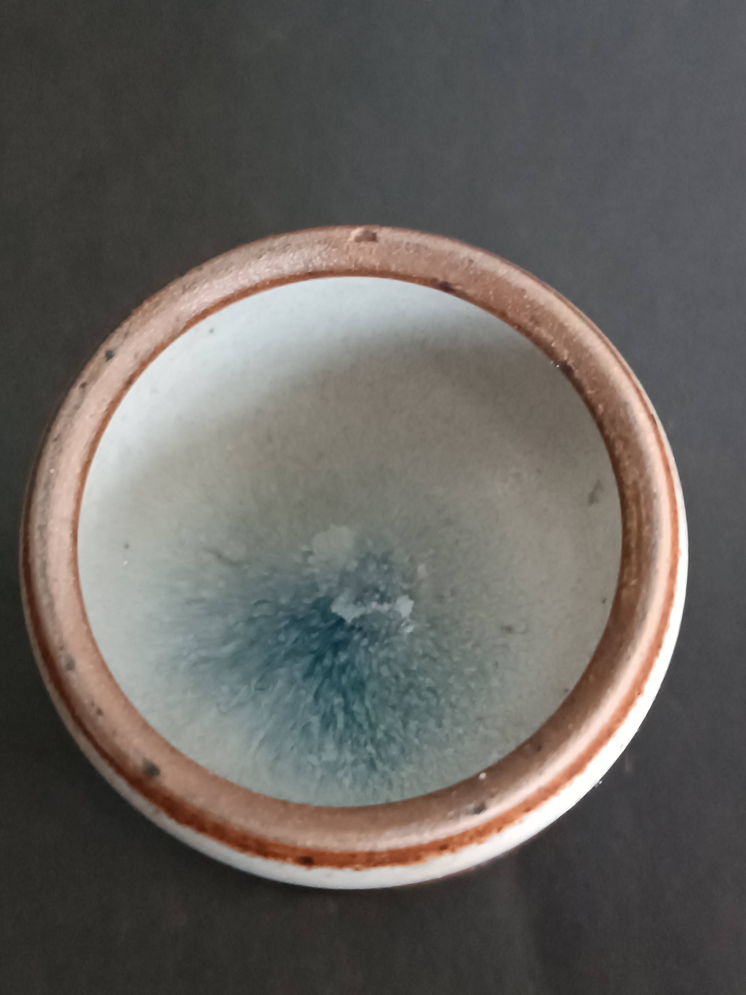 Four stoneware egg cups from Saint Amand pottery by Roger Jacques, vintage.