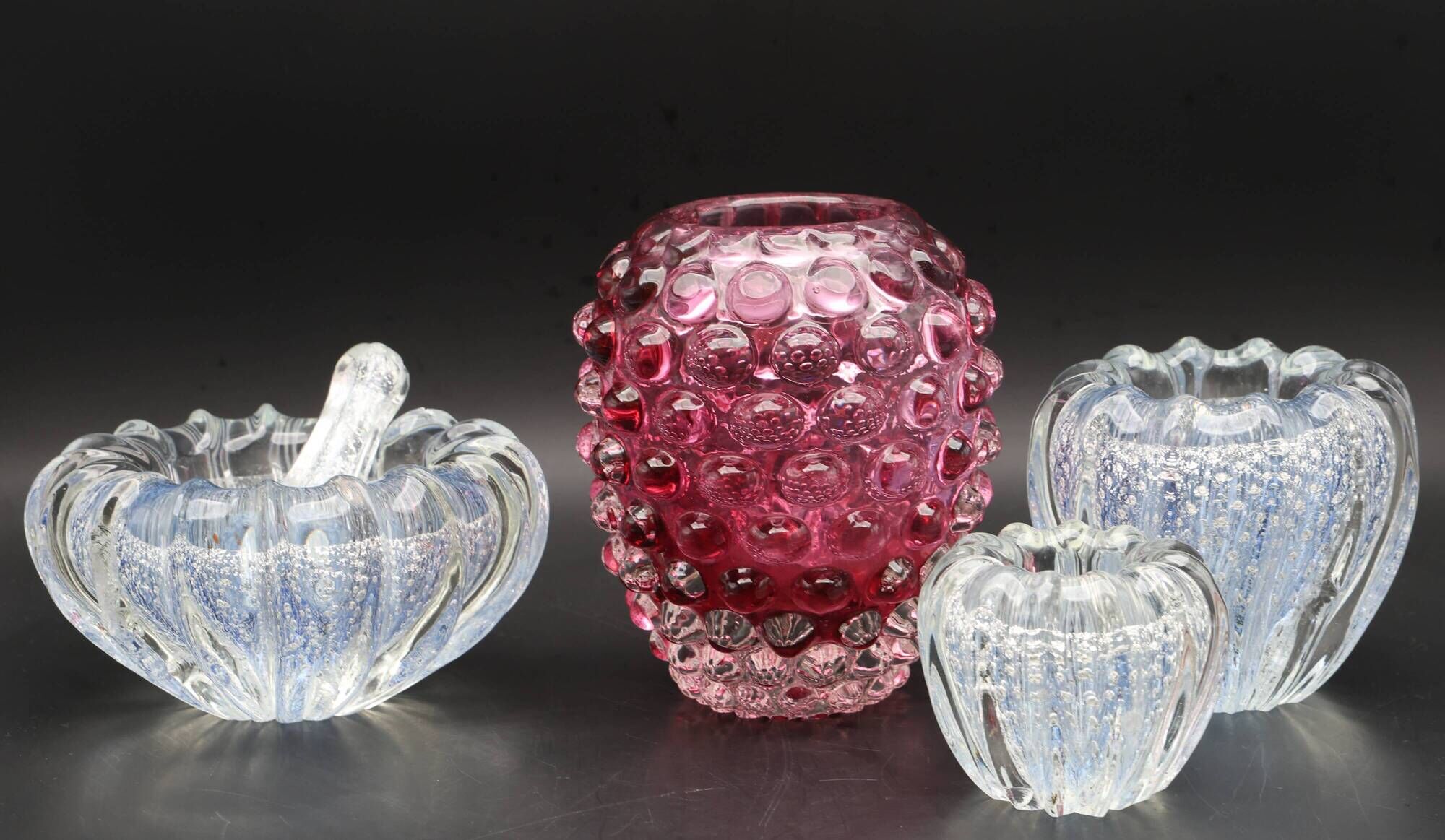 Set of 3 Blue Ercole Barovier "Bullicante" Murano Glass Vase for Barovier &