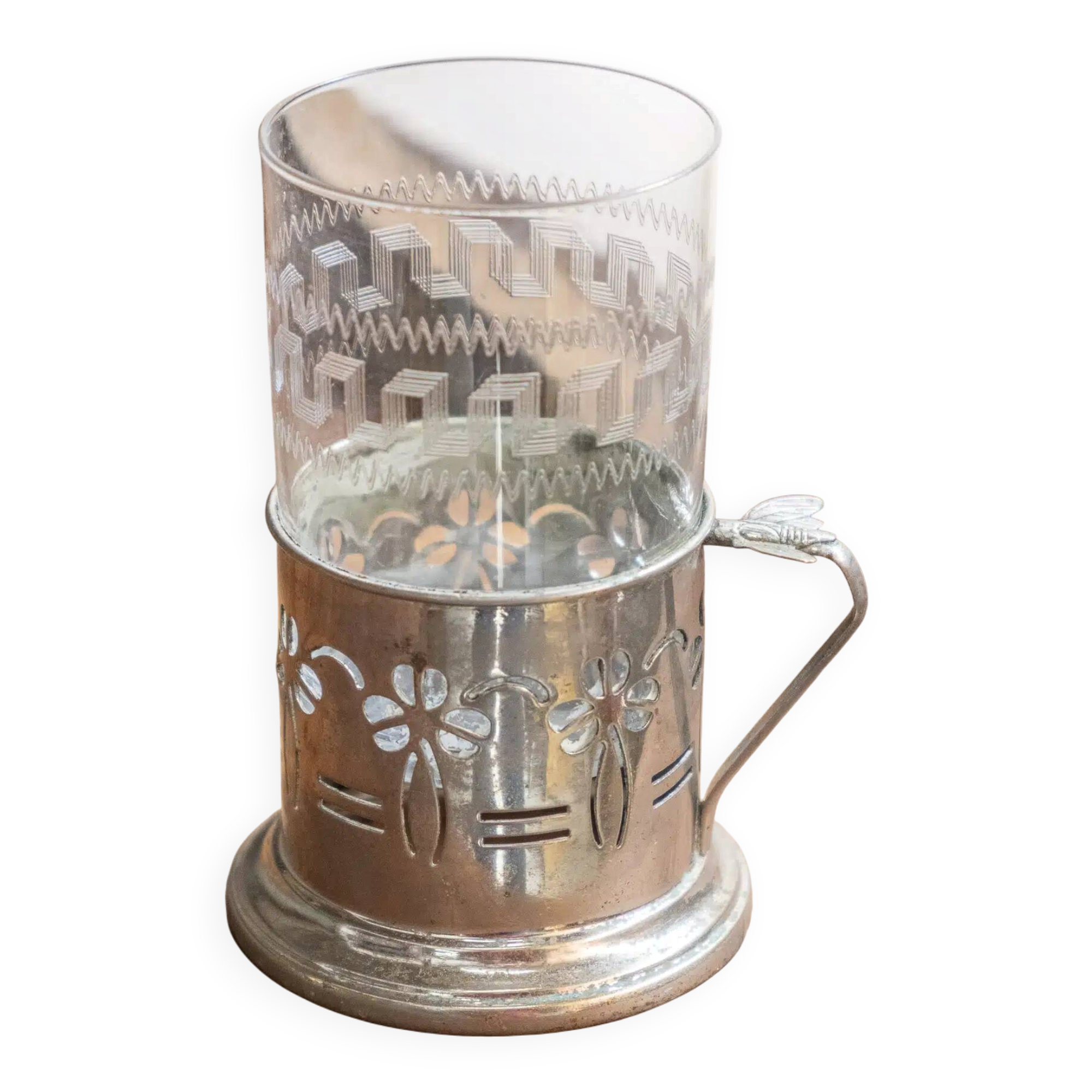 Glass and metal grog mug "Muguette"