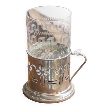 Glass and metal grog mug "Muguette"