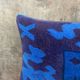 Vintage Turkish Wool Lumbar Pillow, Handmade Blue Geometric Rug Cushion