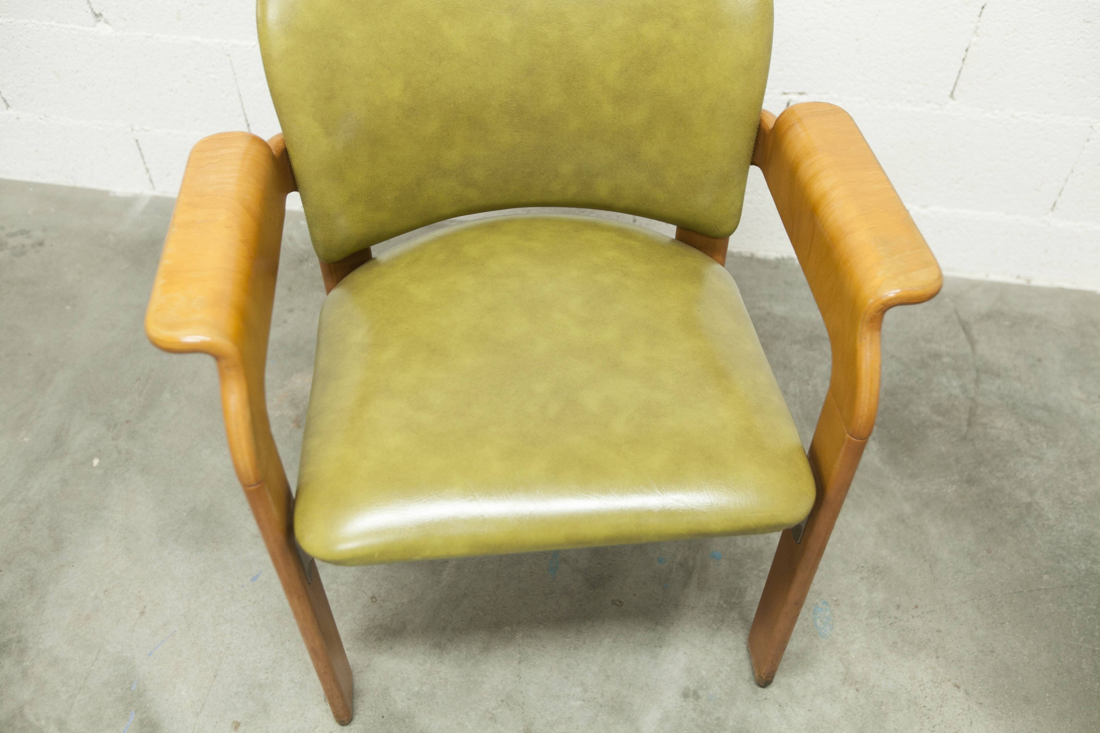 Bruno Rey solid beech bridge armchair for Dietiker 1960 green