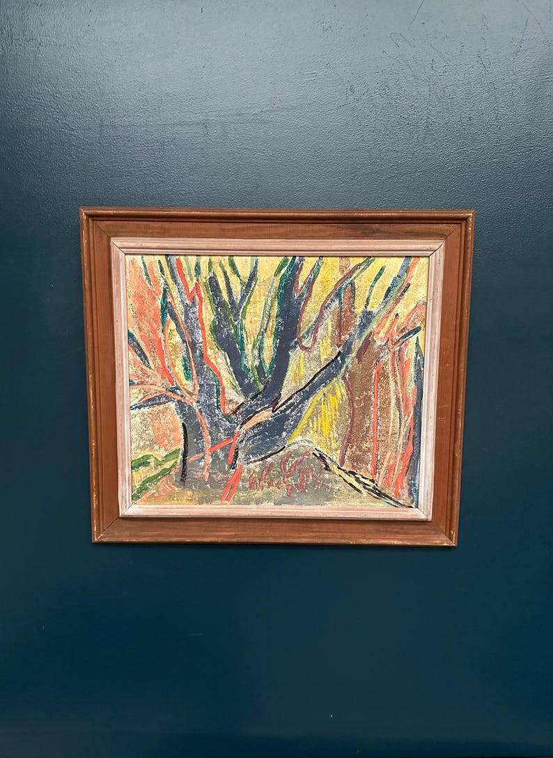 Original Swedish Oil on Panel – “Trees (Abstract Composition)” by Alam