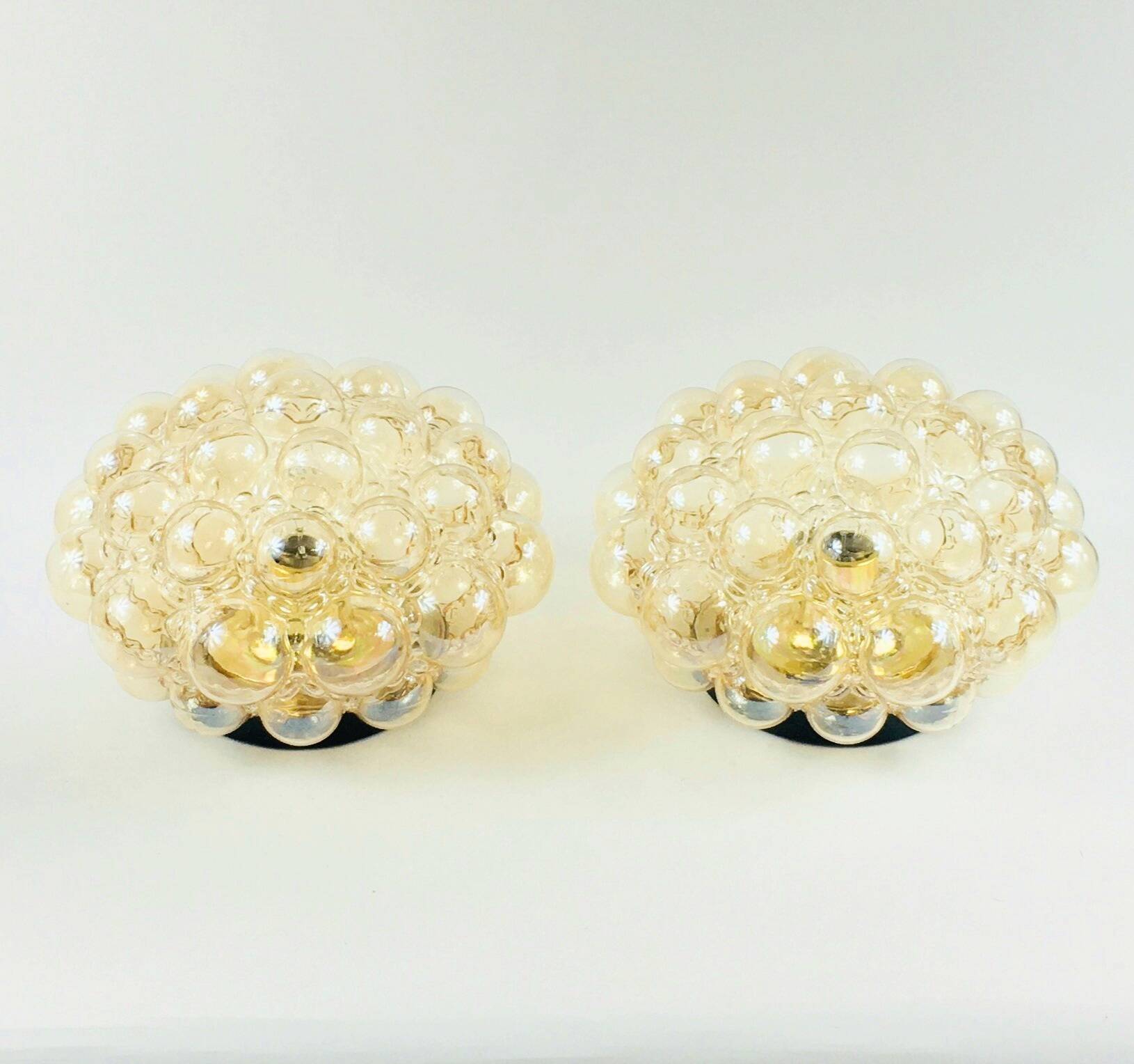 Large Mid-Century Amber Bubble Glass Ceiling Lig by H. Tynell for Limburg