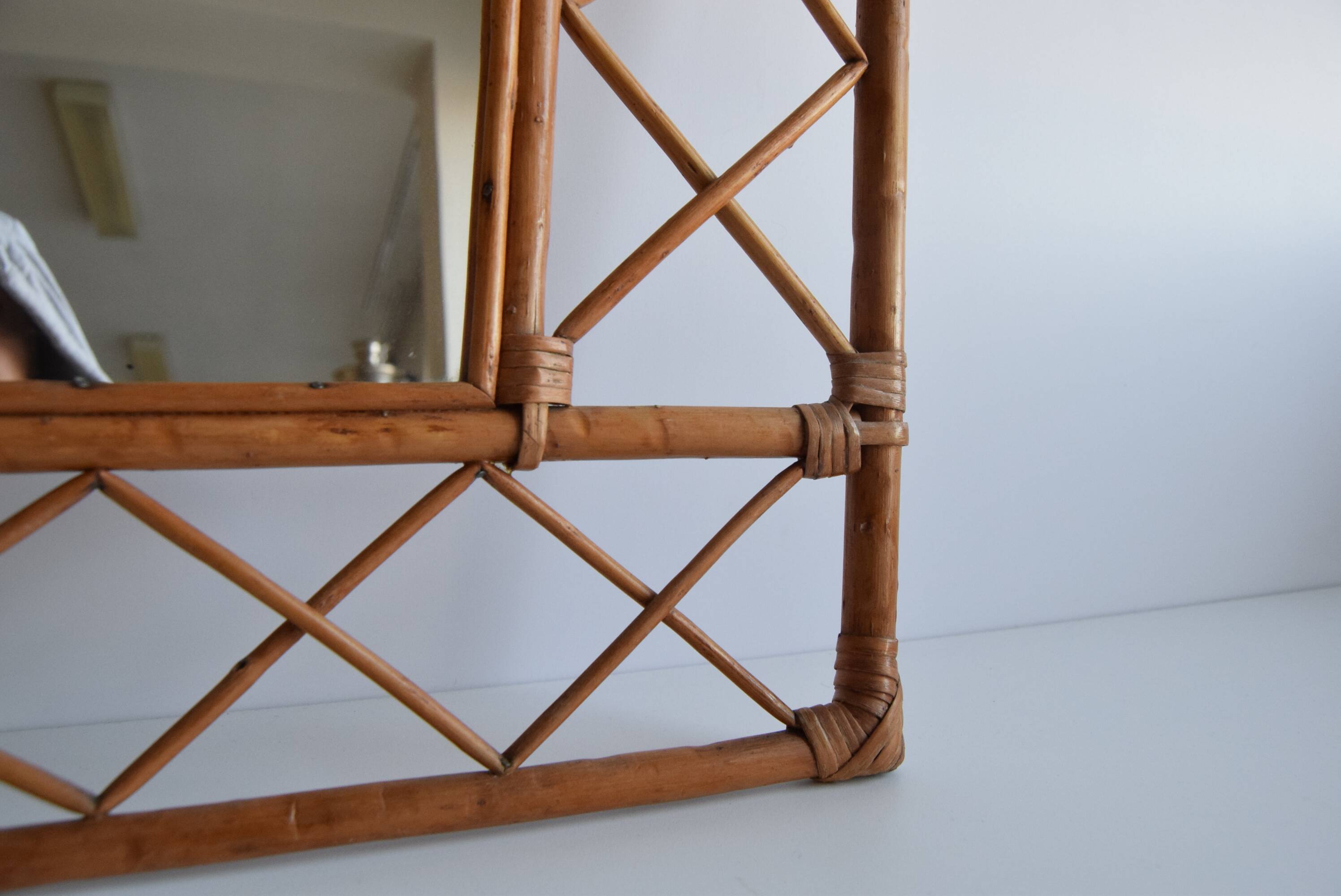 1970s Mid century Rattan wall mirror