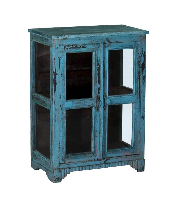 Blue display cabinet, sideboard, teak wood, India
