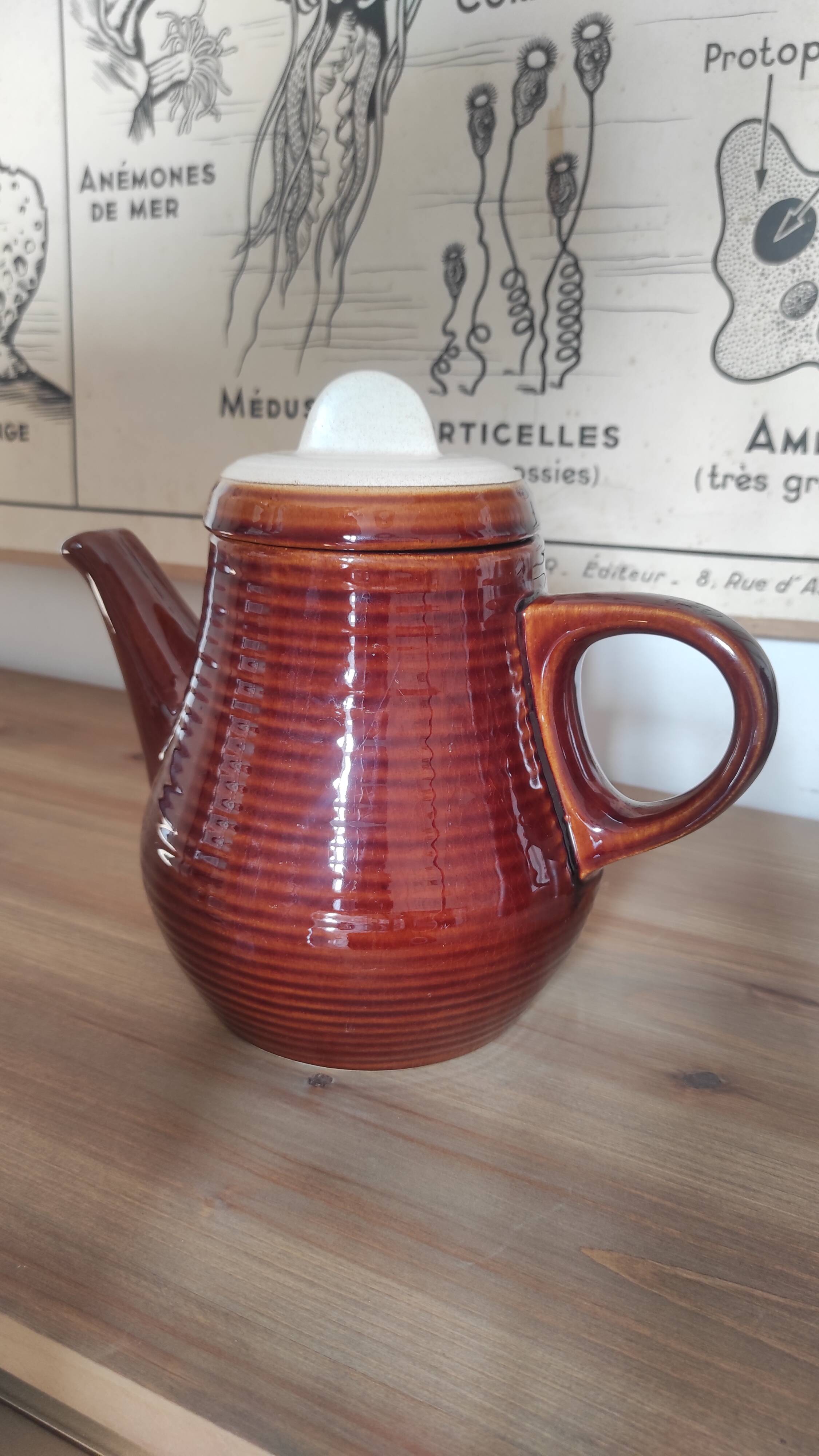Vintage Striped Stoneware Teapot