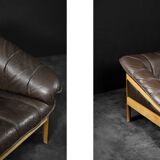 Vintage 2-seater brown leather canapé in modern Danish mid-century style from the 1970s.