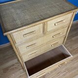 Commode vintage en rotin naturel