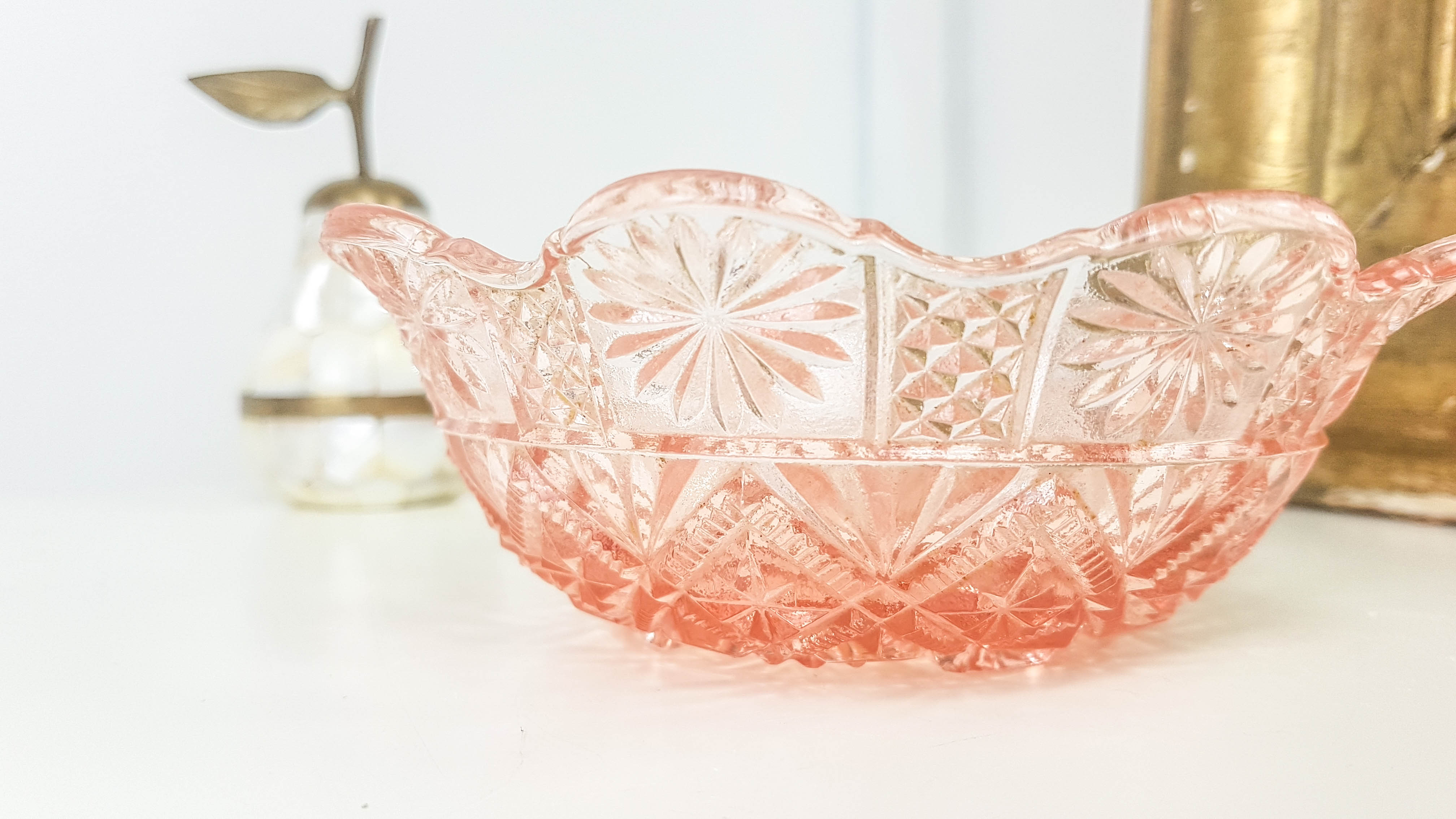 Vintage pink moulded glass bowl