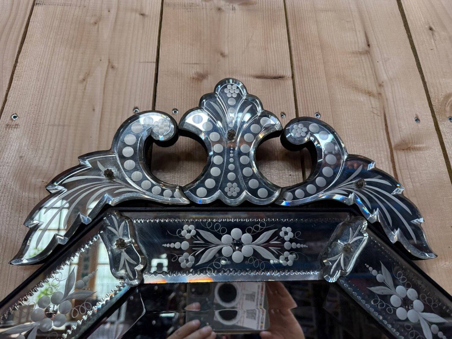 Miroir vénitien octogonal – Époque Napoléon III – Verre biseauté gravé
