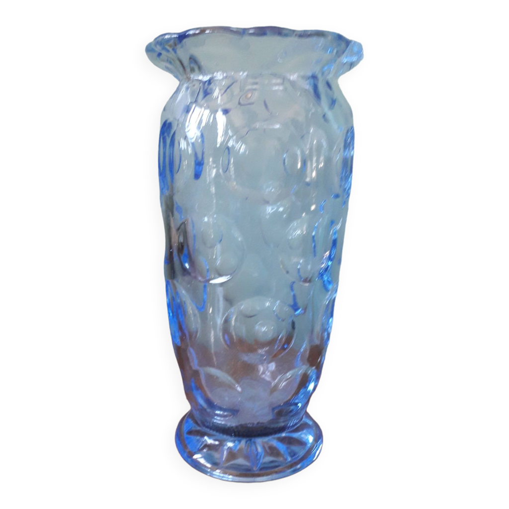 Vase vintage très original en verre bleuté | Selency
