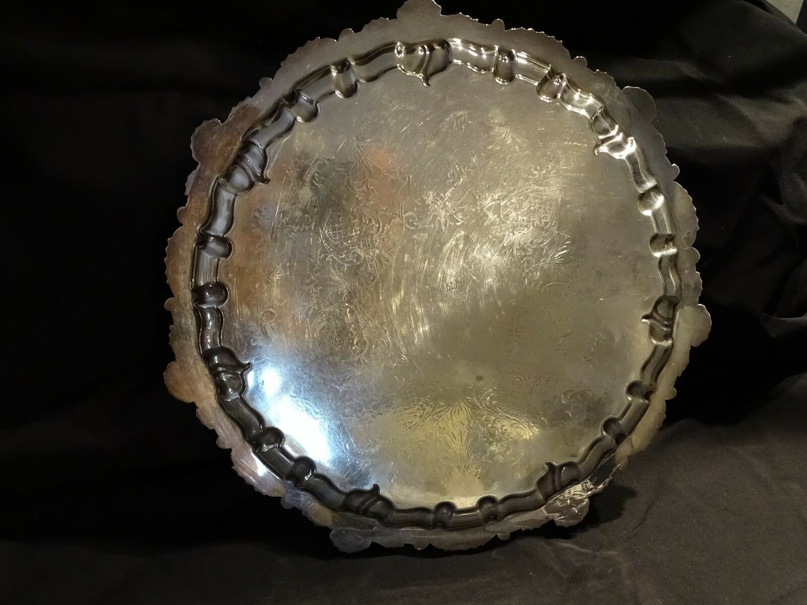 Silver metal tray engraved in late 19th century England rock style