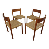 Teak & Papercord Dining Chairs by Poul M. Volther for Frem Røjle, Denmark, 1960s, Set of 4