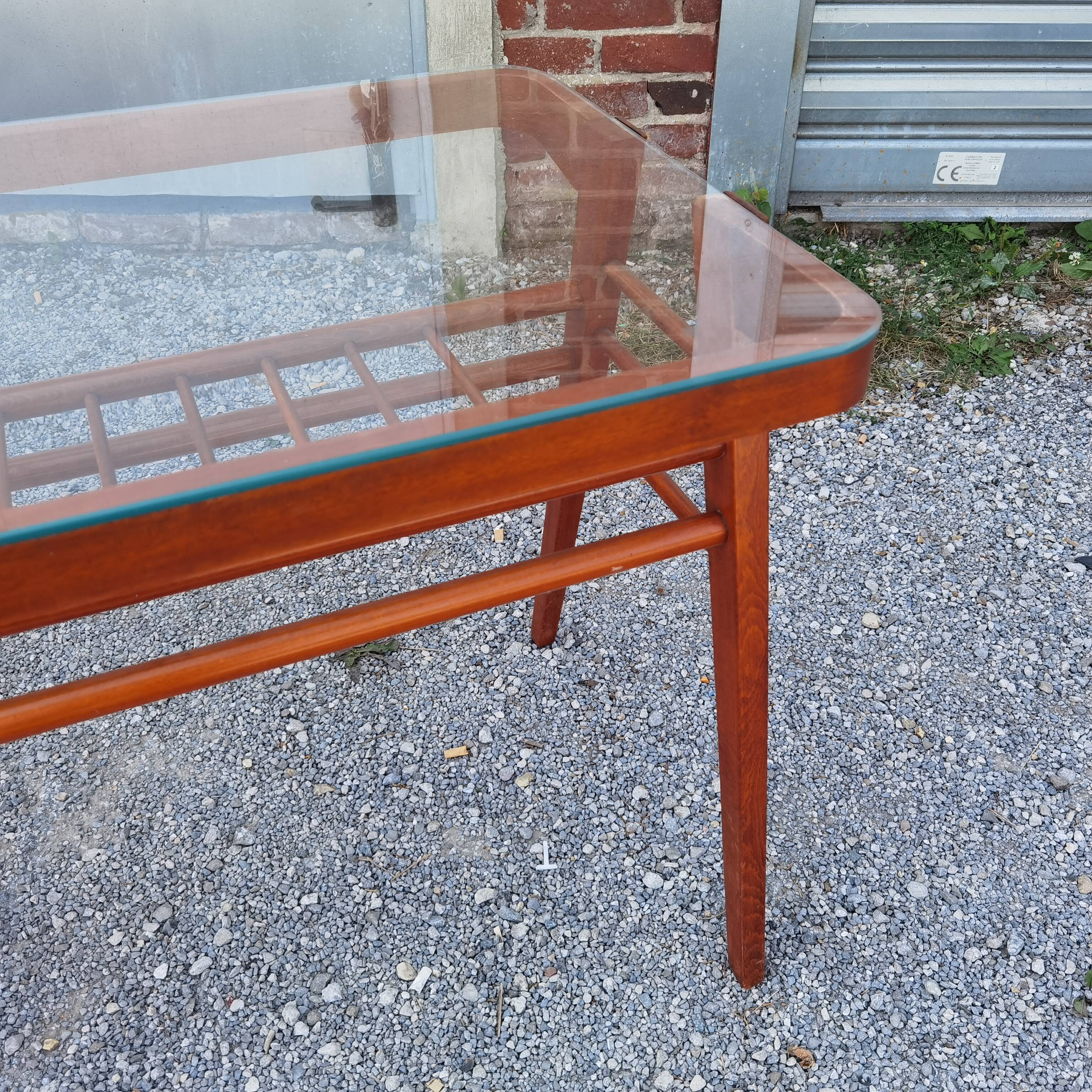 Side table or wood and glass console by Frantisek Jirak 1960