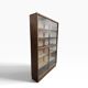 Vintage shallow wooden display shelf with sliding glass doors.