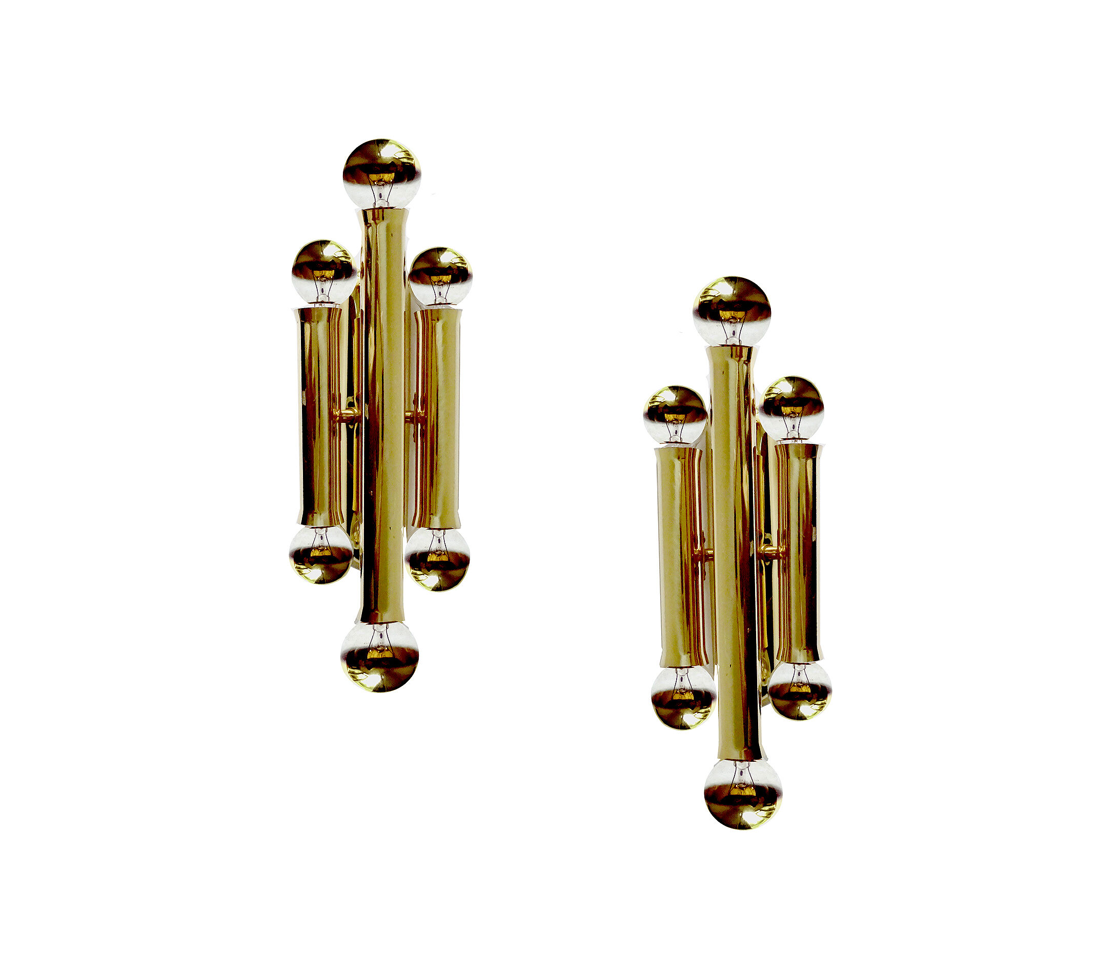Pair Vintage Brass Wall Sconces, 60s