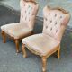 2 bergères fauteuils Louis XV tissu velours rosé