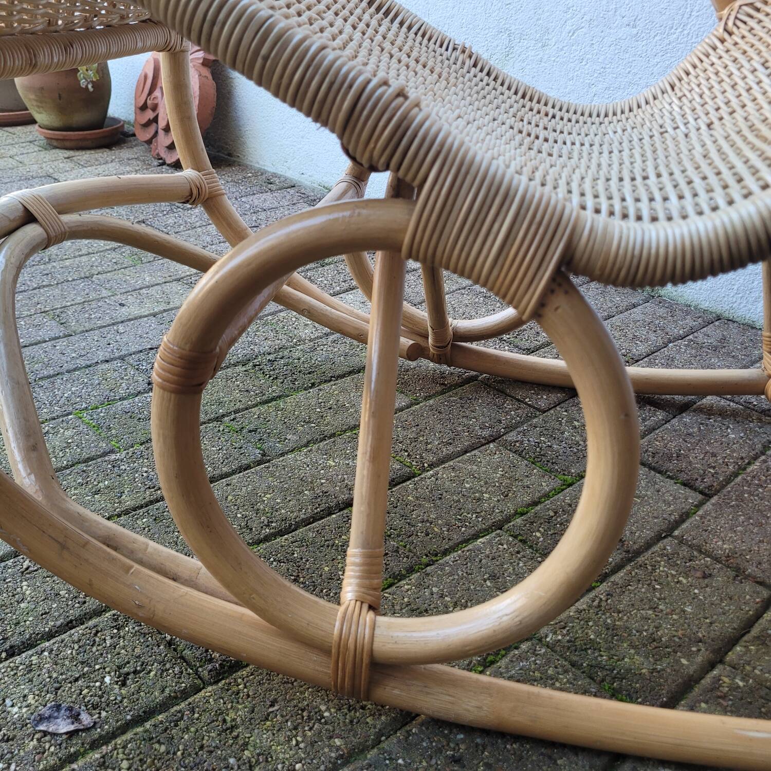 Rattan and bamboo rocking chair — Vintage bohemian style, 1970s