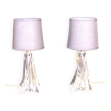 Twisted crystal glass bedside lamps, mid-century France - a pair