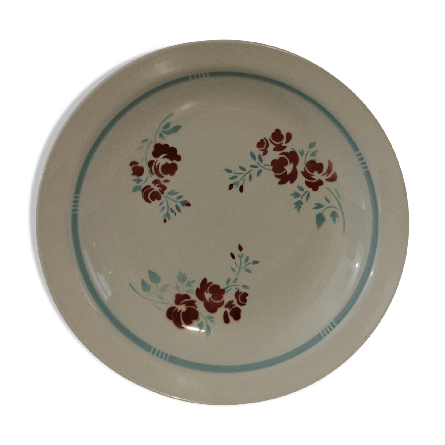 Dish in faience 50s floral decoration blue and pink
