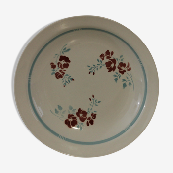 Plat en faience années 50 décor floral bleu et rose