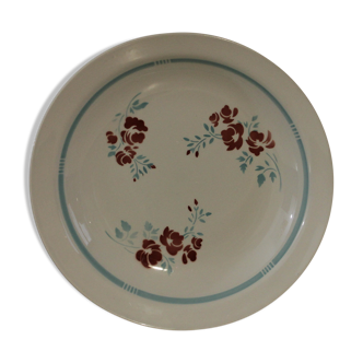 Dish in faience 50s floral decoration blue and pink