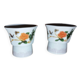 Pair of antique glass egg cups – Floral & insect decoration – Po